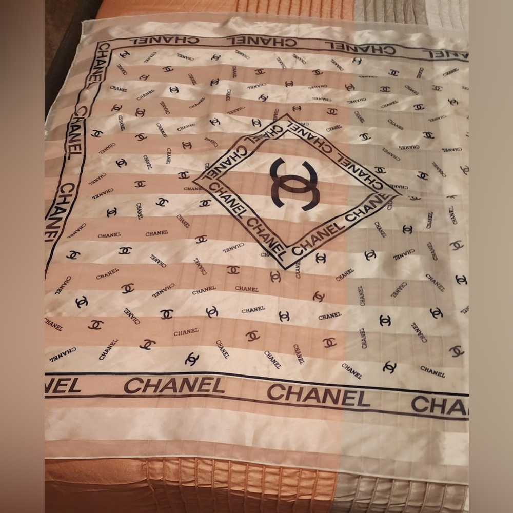 Blue and white Chanel silk scarf